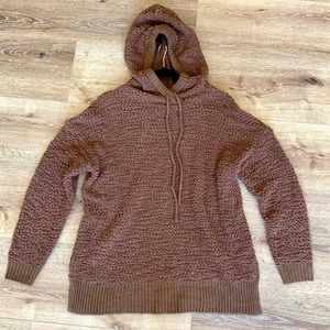 Zenana Premium Brown Womens Popcorn Oversized Hooded Pullover Large Hoodie